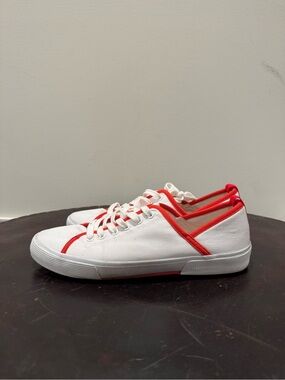 Women’s Boden White Canvas Low-Top Sneakers with Red Trim - size 40